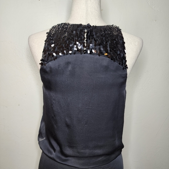 Halston Heritage Black Silk and Sequin Asymmetrical Gown size 4 - Picture 3 of 13